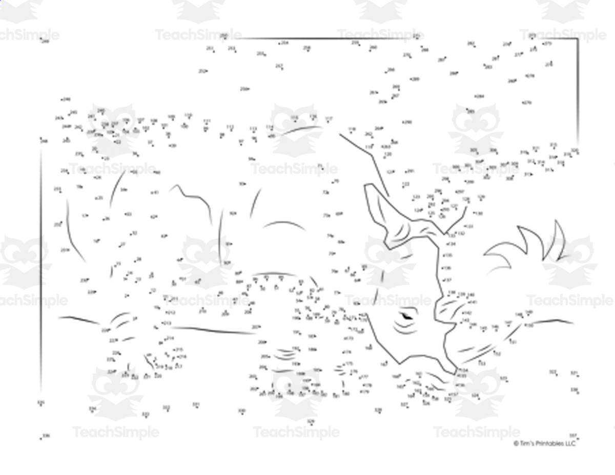 An educational teaching resource from Tim's Printables entitled Rhinoceros Dot-to-Dot / Connect the Dots PDF downloadable at Teach Simple.