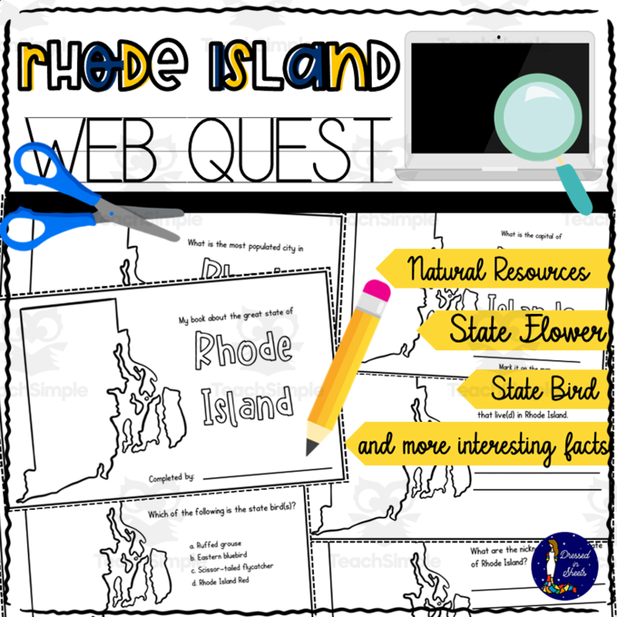 An educational teaching resource from Soumara Siddiqui entitled Rhode Island WebQuest Printable Book downloadable at Teach Simple.