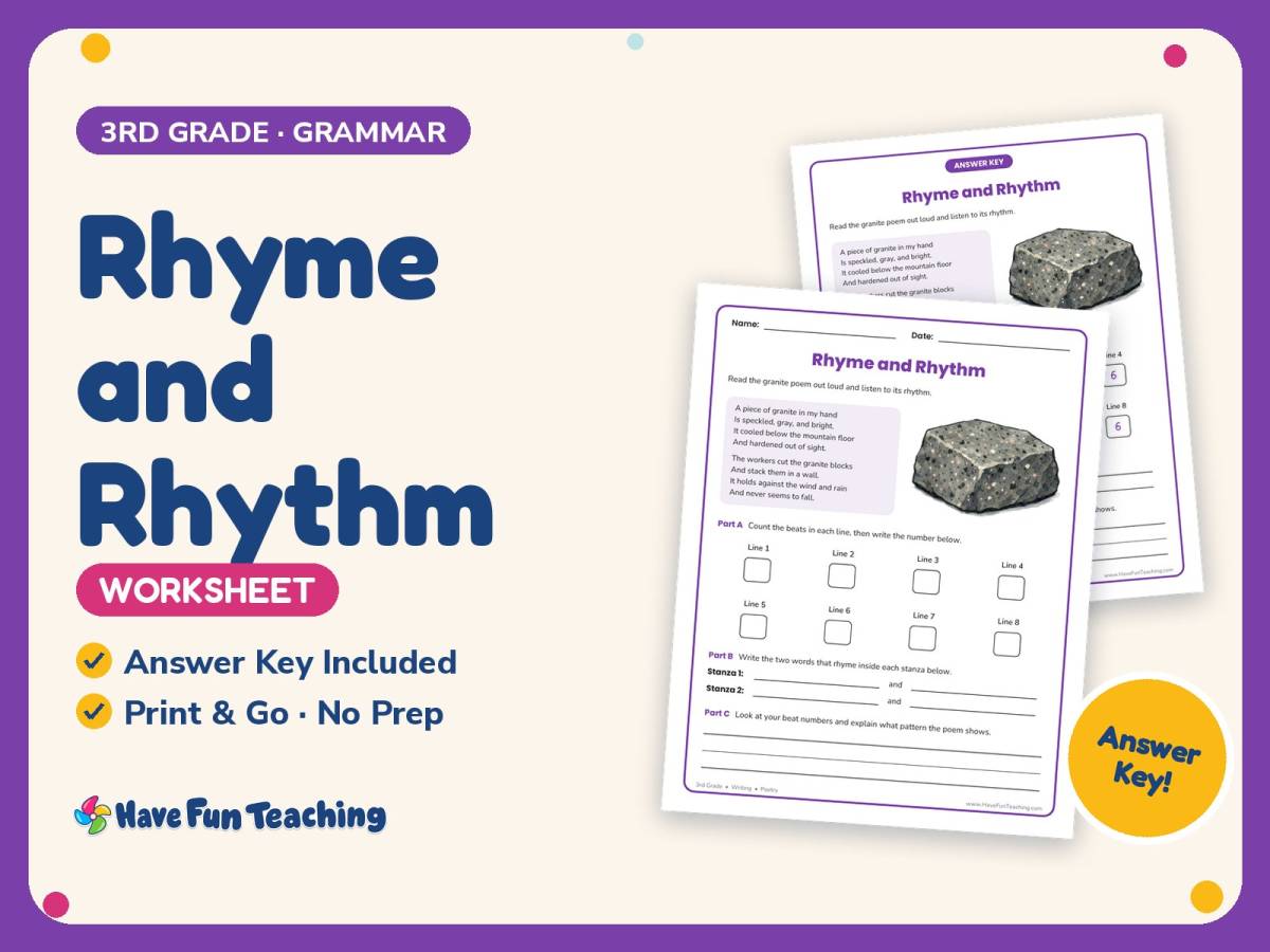 Rhyme and Rhythm Worksheet – 3rd Grade Poetry & Rhyming Practice preview