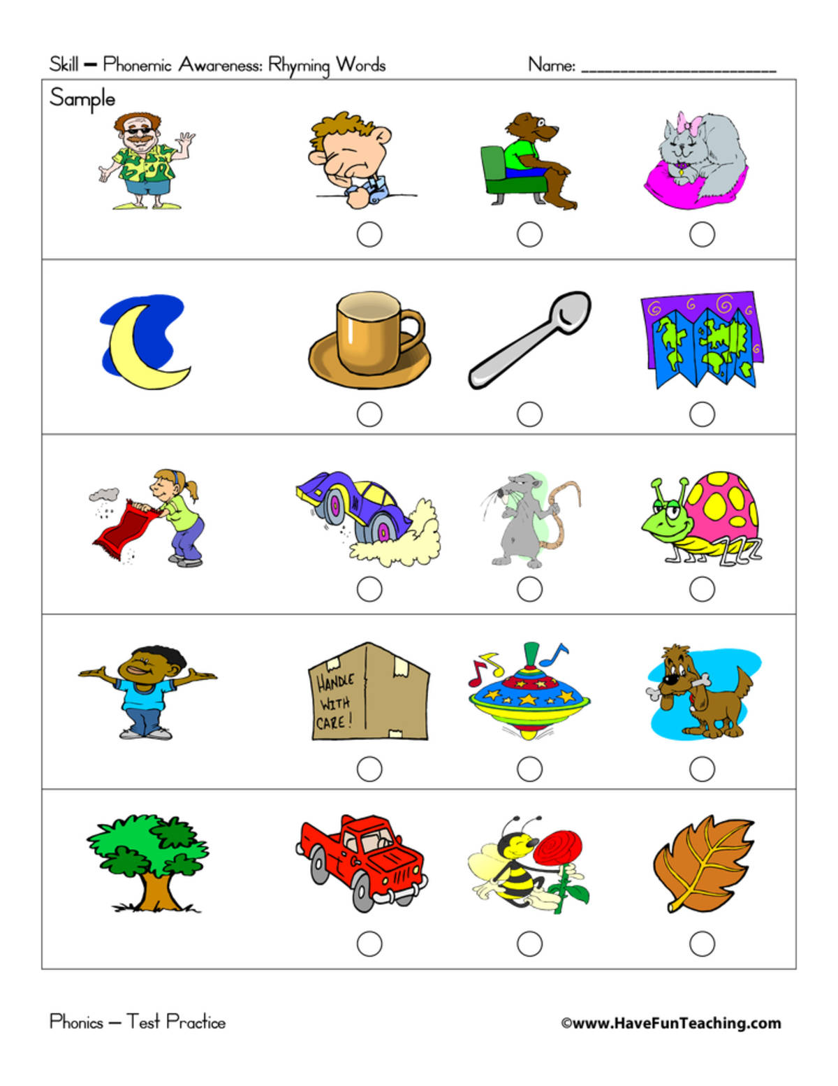 An educational teaching resource from Have Fun Teaching entitled Rhyming Sounds Test Practice downloadable at Teach Simple.