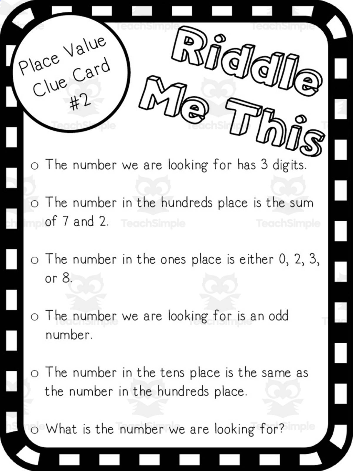 An educational teaching resource from At the Core entitled Riddle Me This Place Value Activity downloadable at Teach Simple.