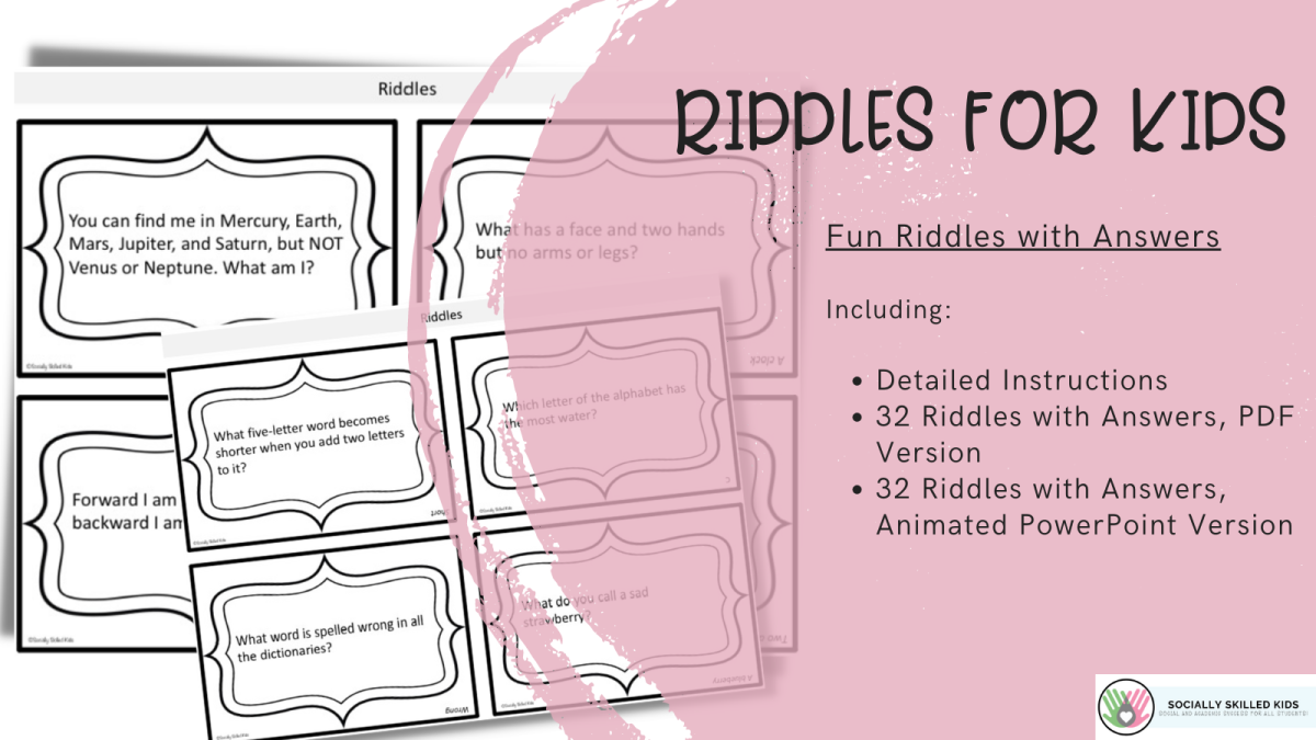 An educational teaching resource from Socially Skilled Kids entitled Riddles For Kids | 32 Fun and Easy Riddles downloadable at Teach Simple.