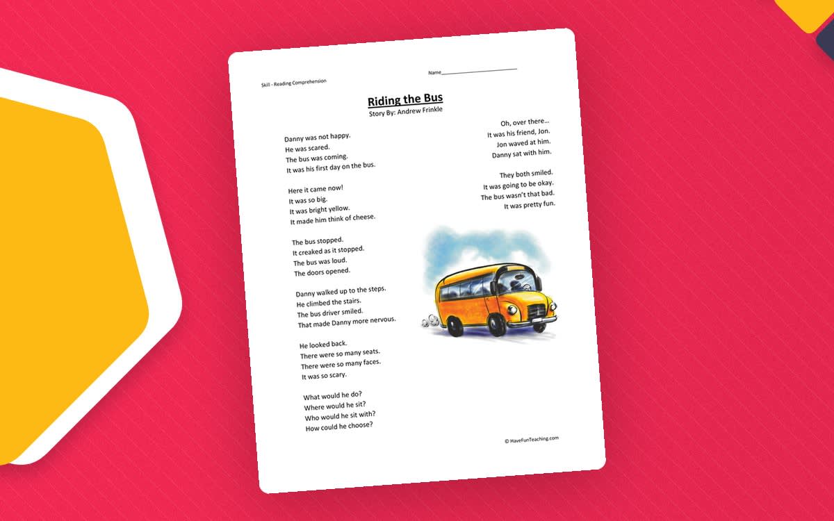 An educational teaching resource from Have Fun Teaching entitled Riding the Bus Reading Comprehension Worksheet downloadable at Teach Simple.