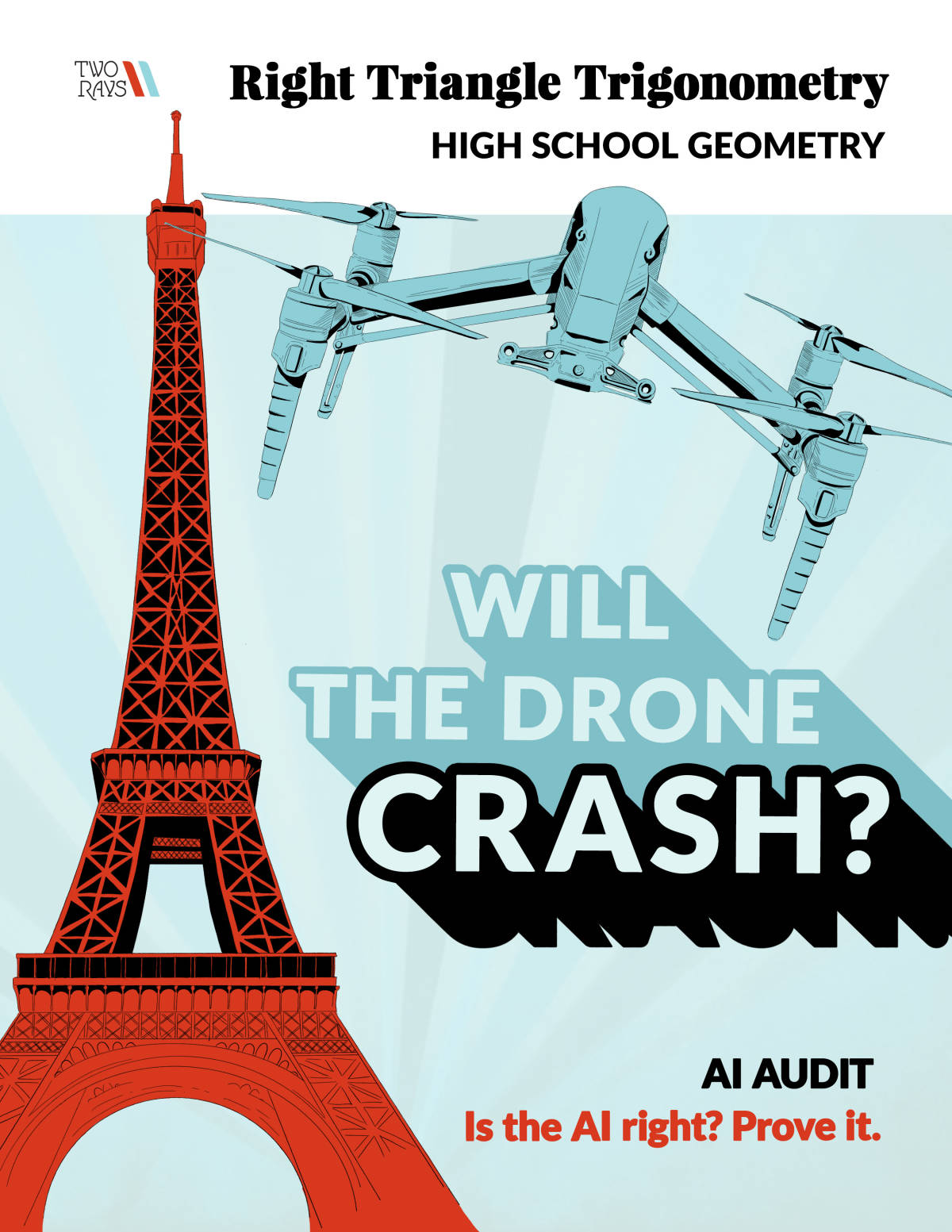 An educational teaching resource from Two Rays entitled Right Triangle Trigonometry Word Problem | AI Error Analysis 02 downloadable at Teach Simple.