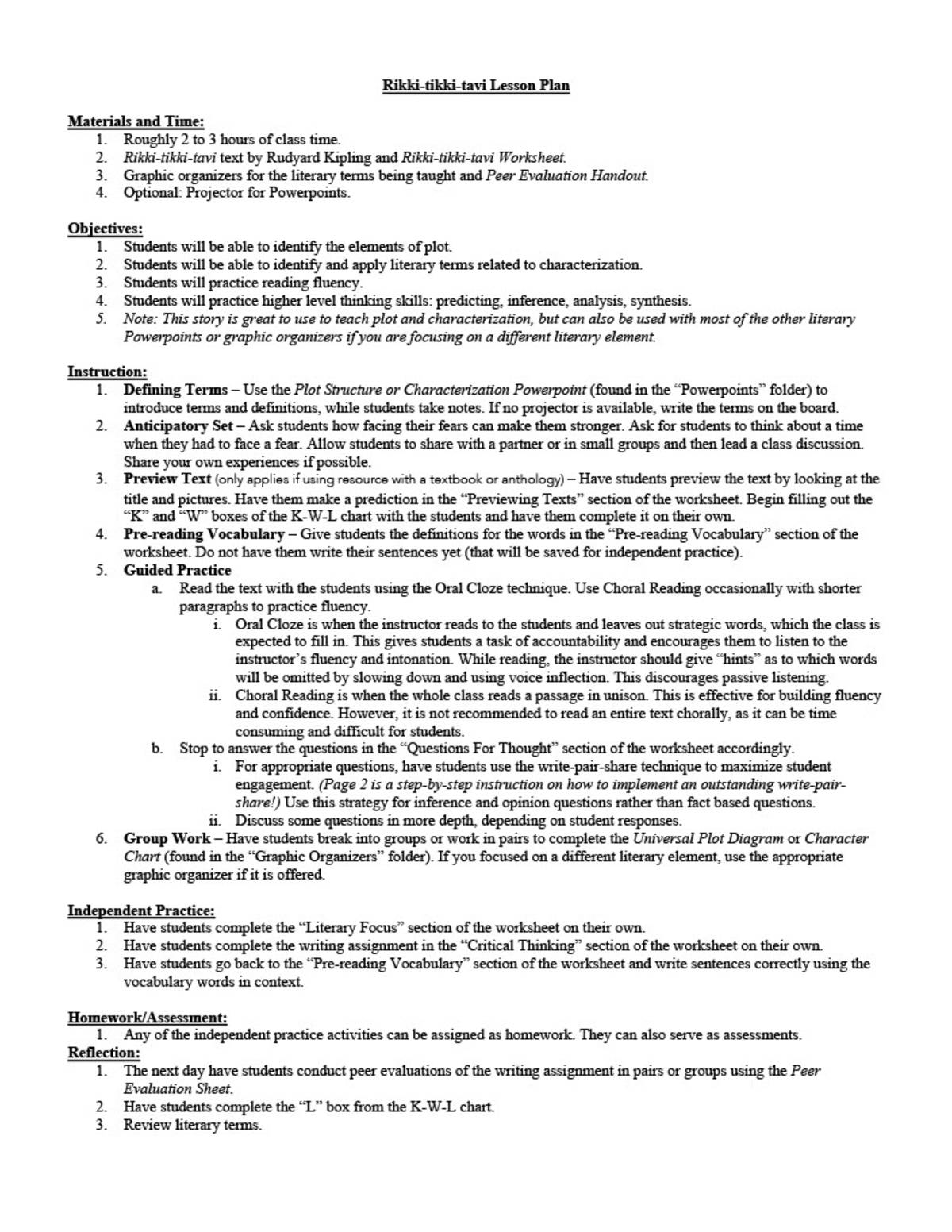 An educational teaching resource from Quality Teaching Products entitled Rikki-tikki-tavi: Full Lesson Plan w/ PowerPoints & Graphic Organizers downloadable at Teach Simple.