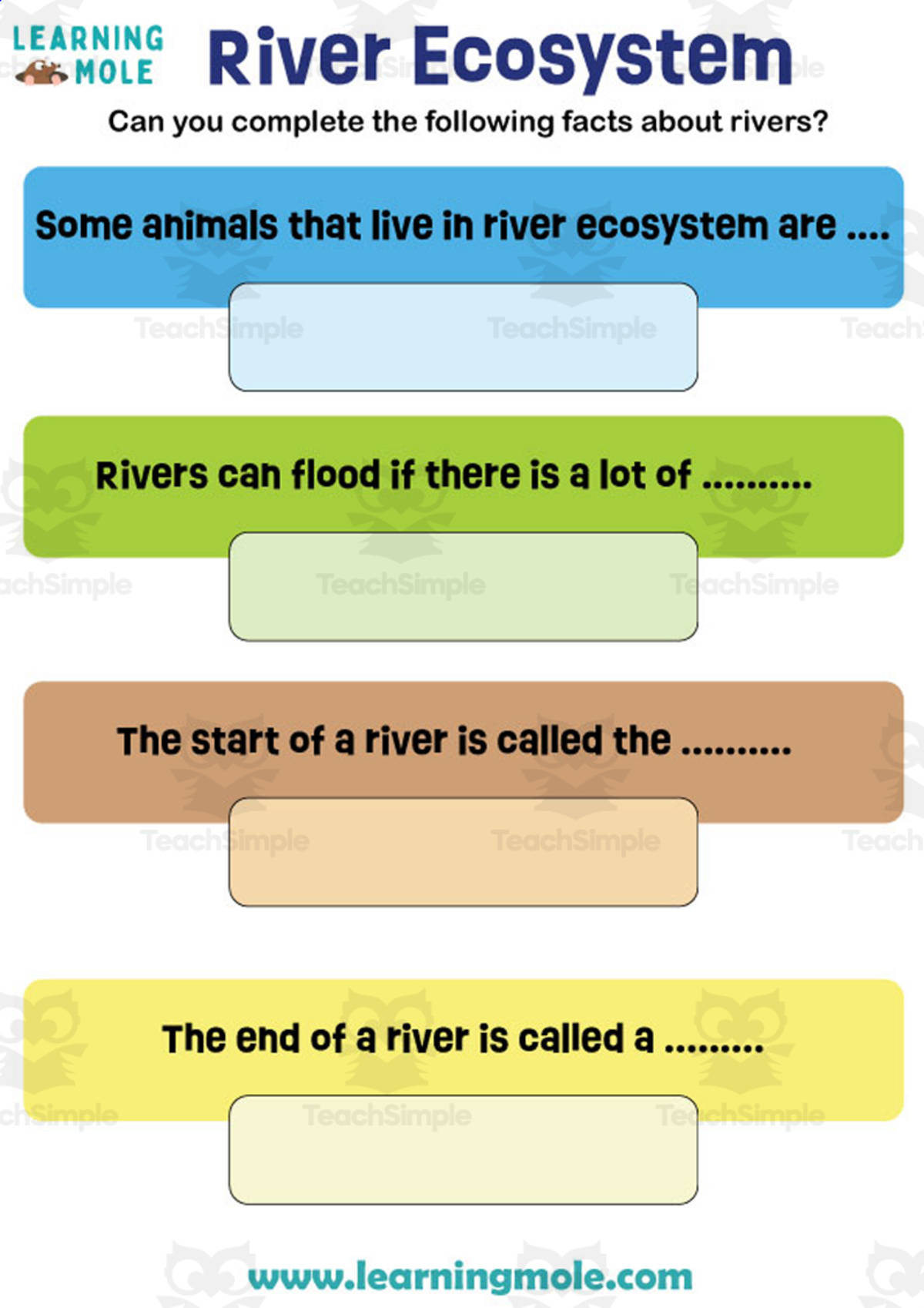 An educational teaching resource from Educational Voice entitled River Ecosystem Activity downloadable at Teach Simple.