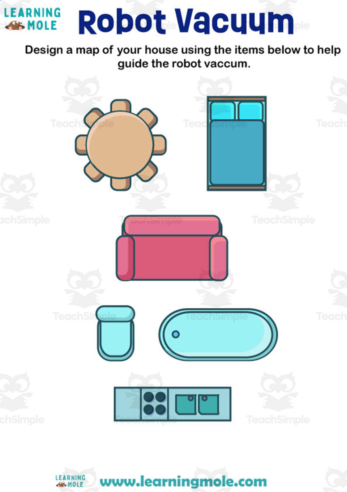 An educational teaching resource from Educational Voice entitled Robot Vacuum Activity downloadable at Teach Simple.