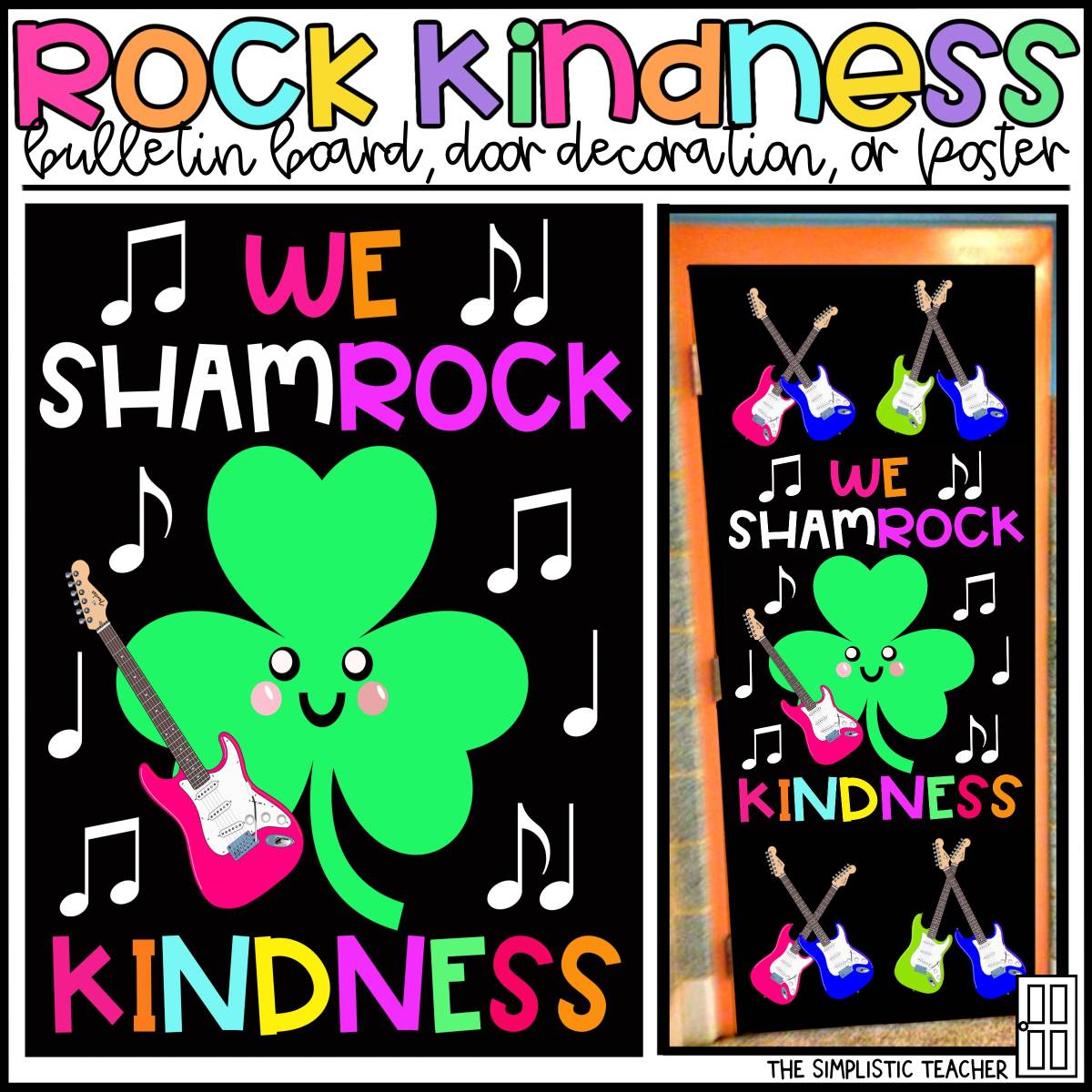 An educational teaching resource from The Simplistic Teacher entitled St. Patrick's Day Door Decor – Rock Kindness Shamrock downloadable at Teach Simple.
