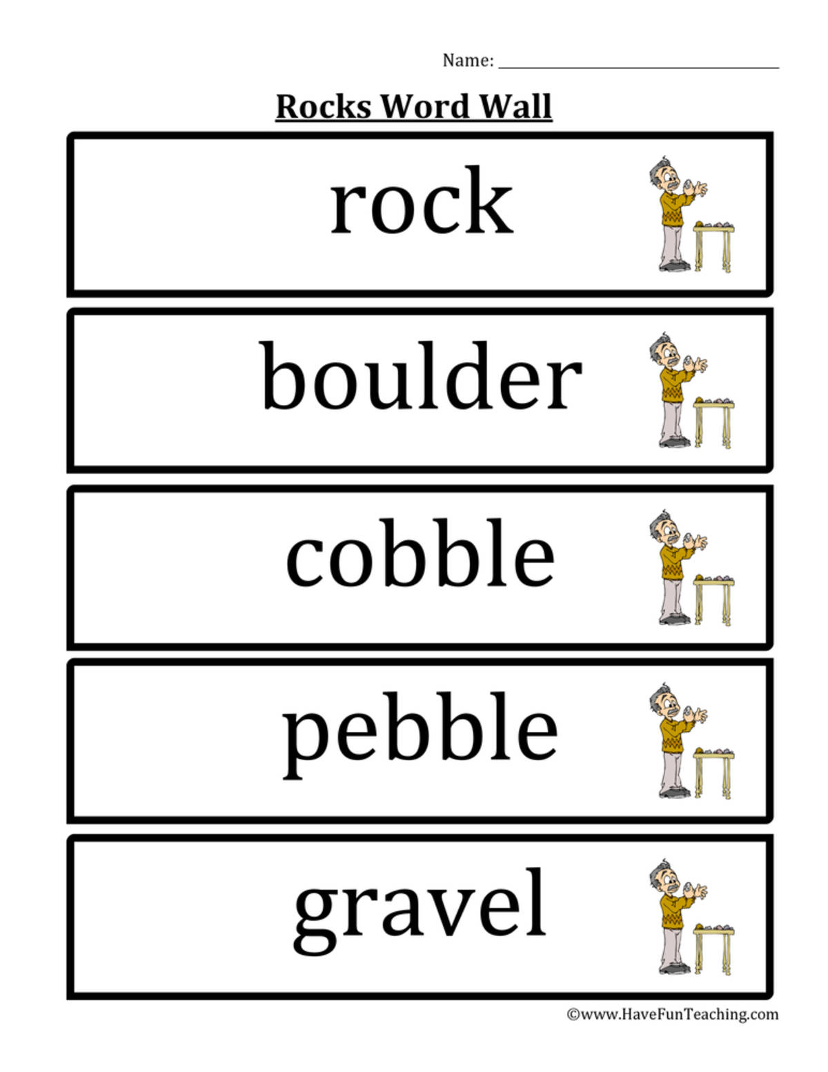 An educational teaching resource from Have Fun Teaching entitled Rock Word Wall downloadable at Teach Simple.