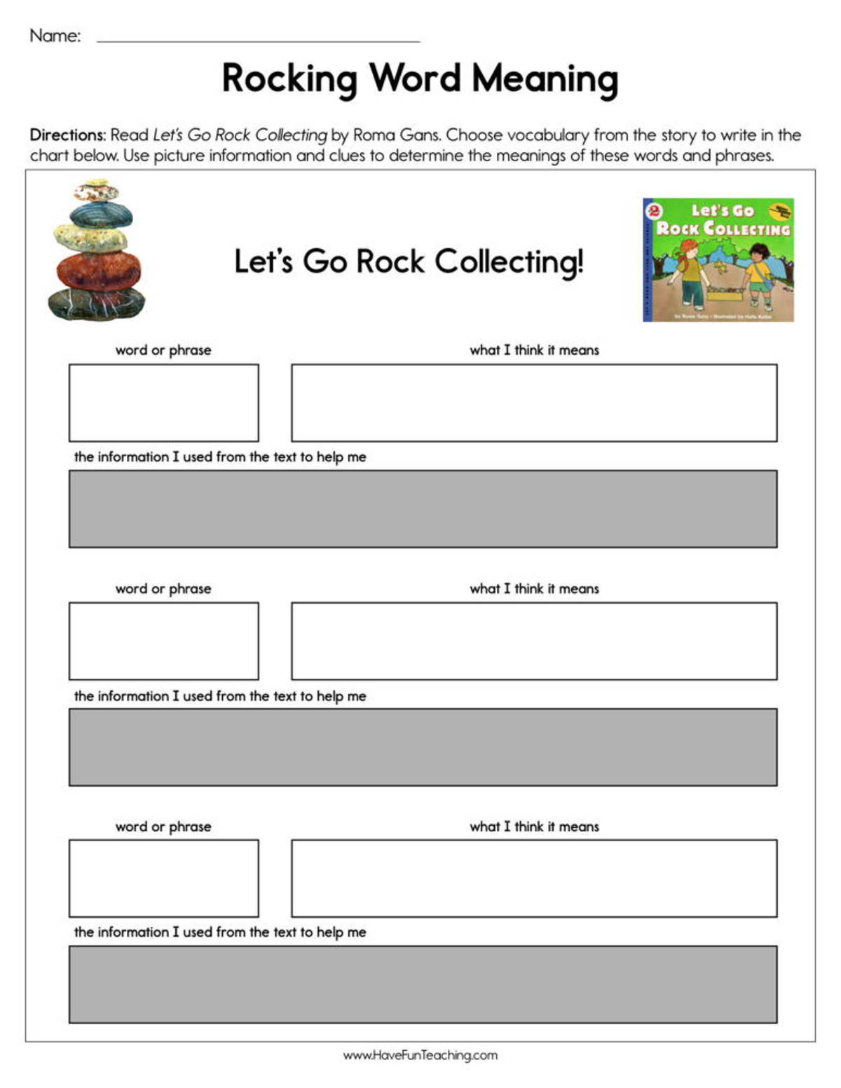 An educational teaching resource from Have Fun Teaching entitled Rocking Word Meanings Worksheet downloadable at Teach Simple.