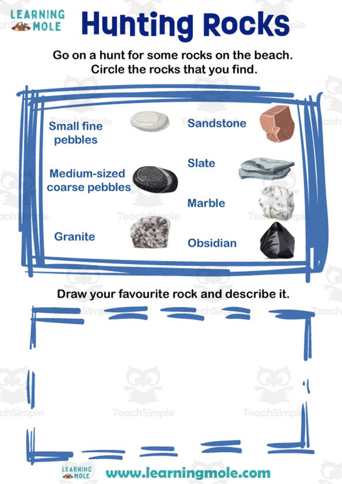 An educational teaching resource from Educational Voice entitled Rocks on Beach Activity downloadable at Teach Simple.