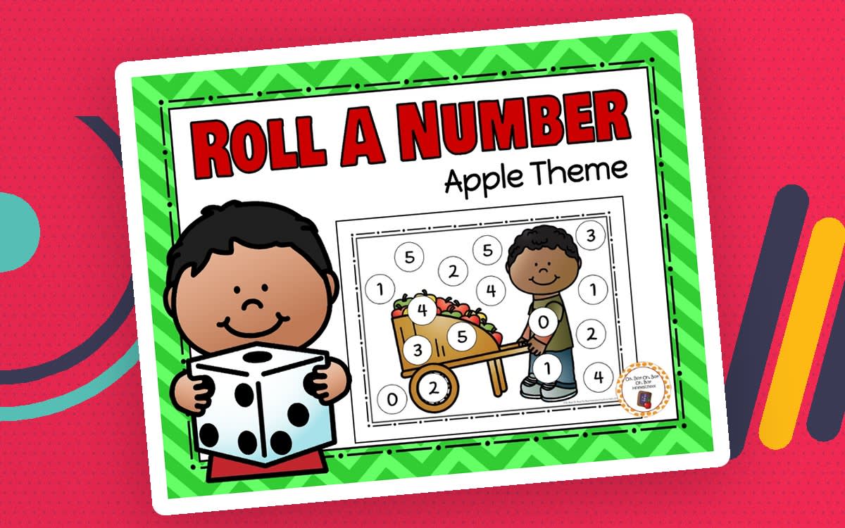 An educational teaching resource from Oh Boy Homeschool entitled Roll a Number Apple Theme downloadable at Teach Simple.