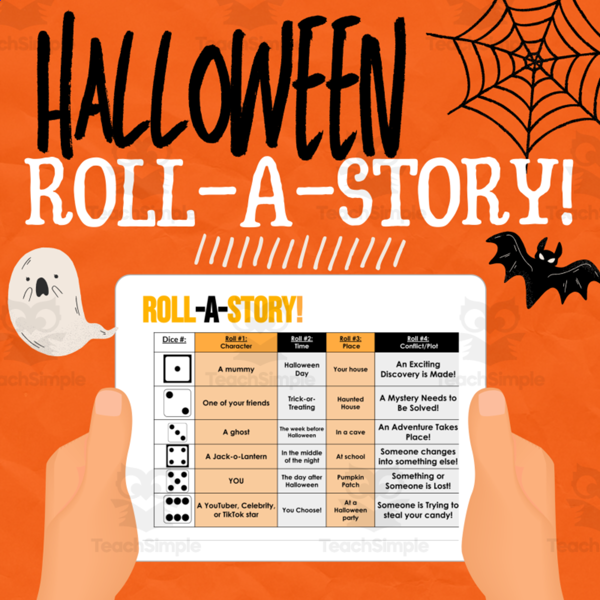 An educational teaching resource from The Language of Learning entitled Roll-A-Story Halloween Themed downloadable at Teach Simple.