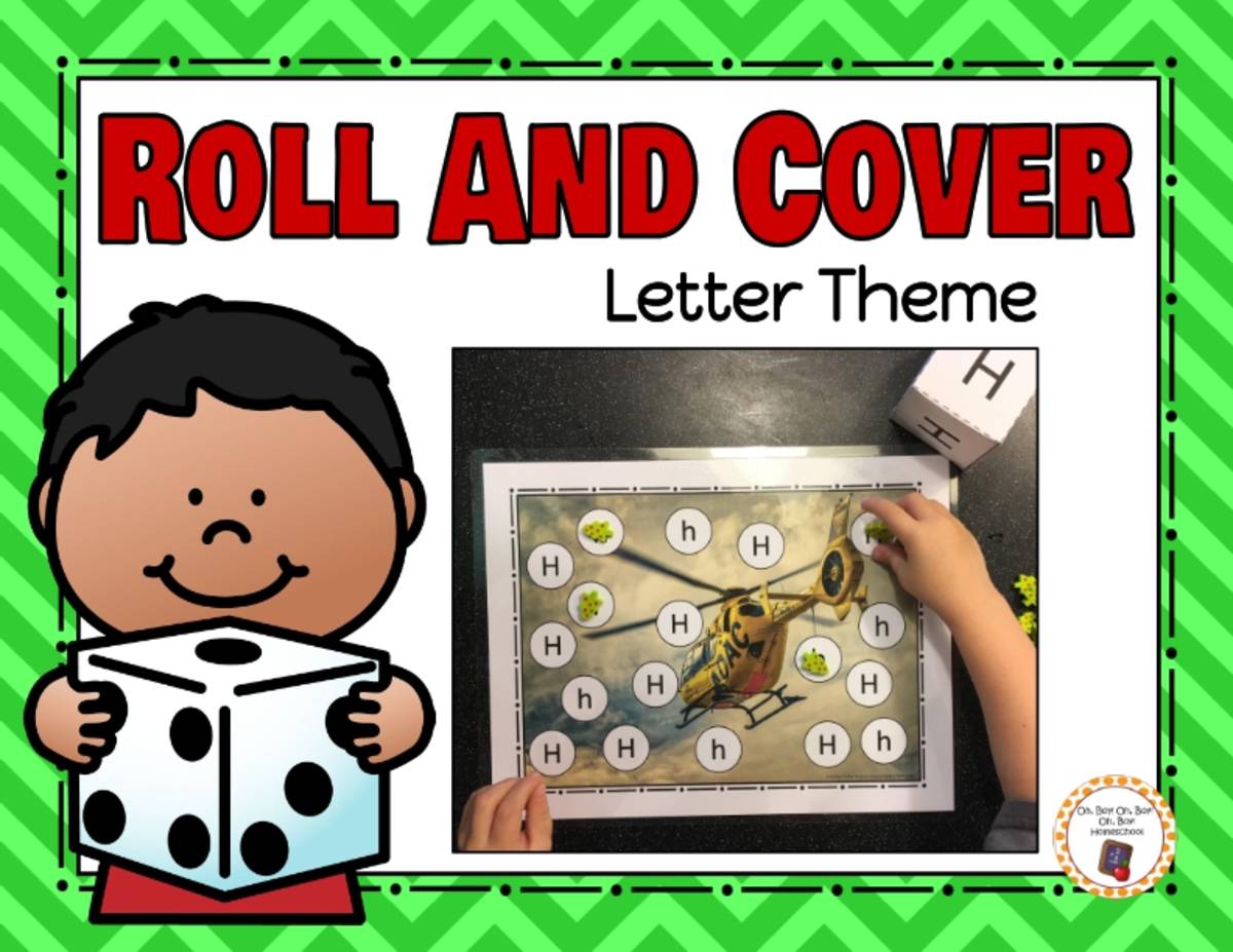 An educational teaching resource from Oh Boy Homeschool entitled Roll and Cover Letters game downloadable at Teach Simple.