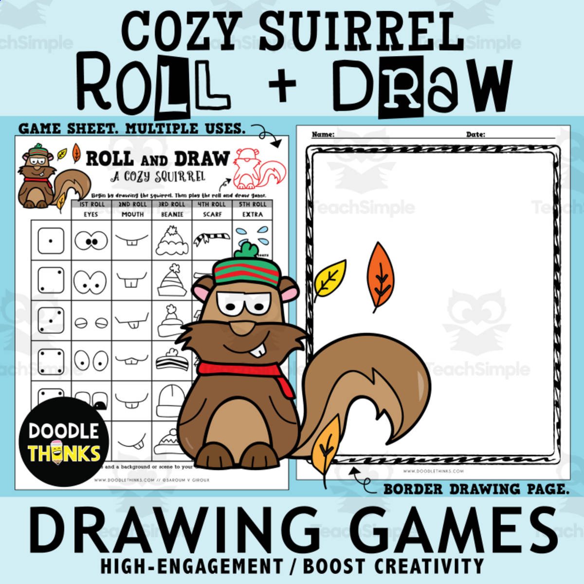 Roll and Draw Winter Fun - A Cozy Squirrel Game Sheet preview