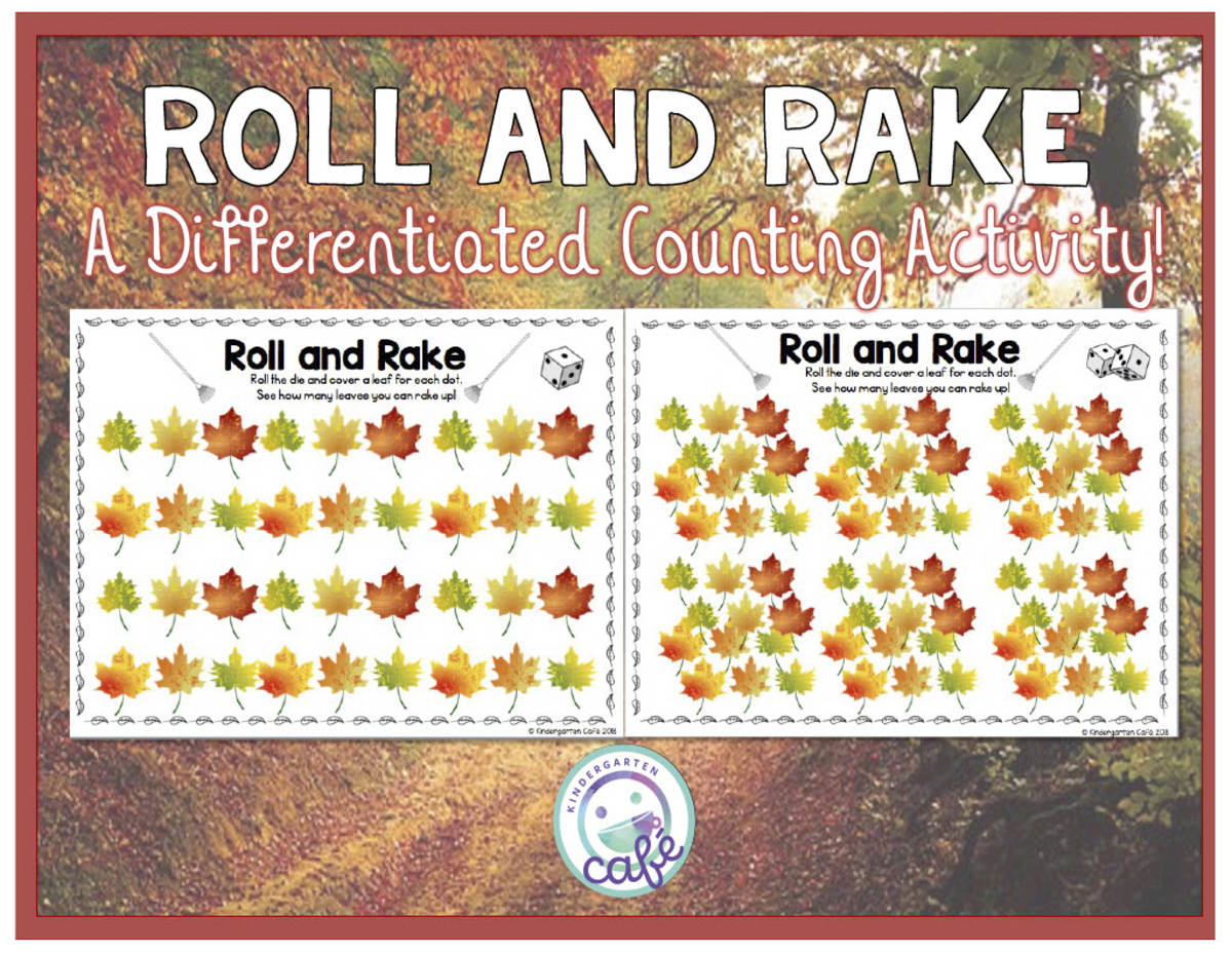 An educational teaching resource from Kindergarten Cafe entitled Roll and Rake Counting Activity | Differentiated Math Printables downloadable at Teach Simple.