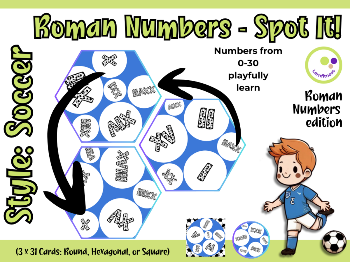 An educational teaching resource from Lernfitness entitled Roman Numerals – Math Count Game (Soccer Style) downloadable at Teach Simple.