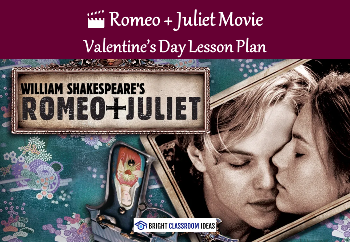 An educational teaching resource from Bright Classroom Ideas Marketplace entitled Romeo + Juliet Movie | Valentine's Day Lesson Plan downloadable at Teach Simple.