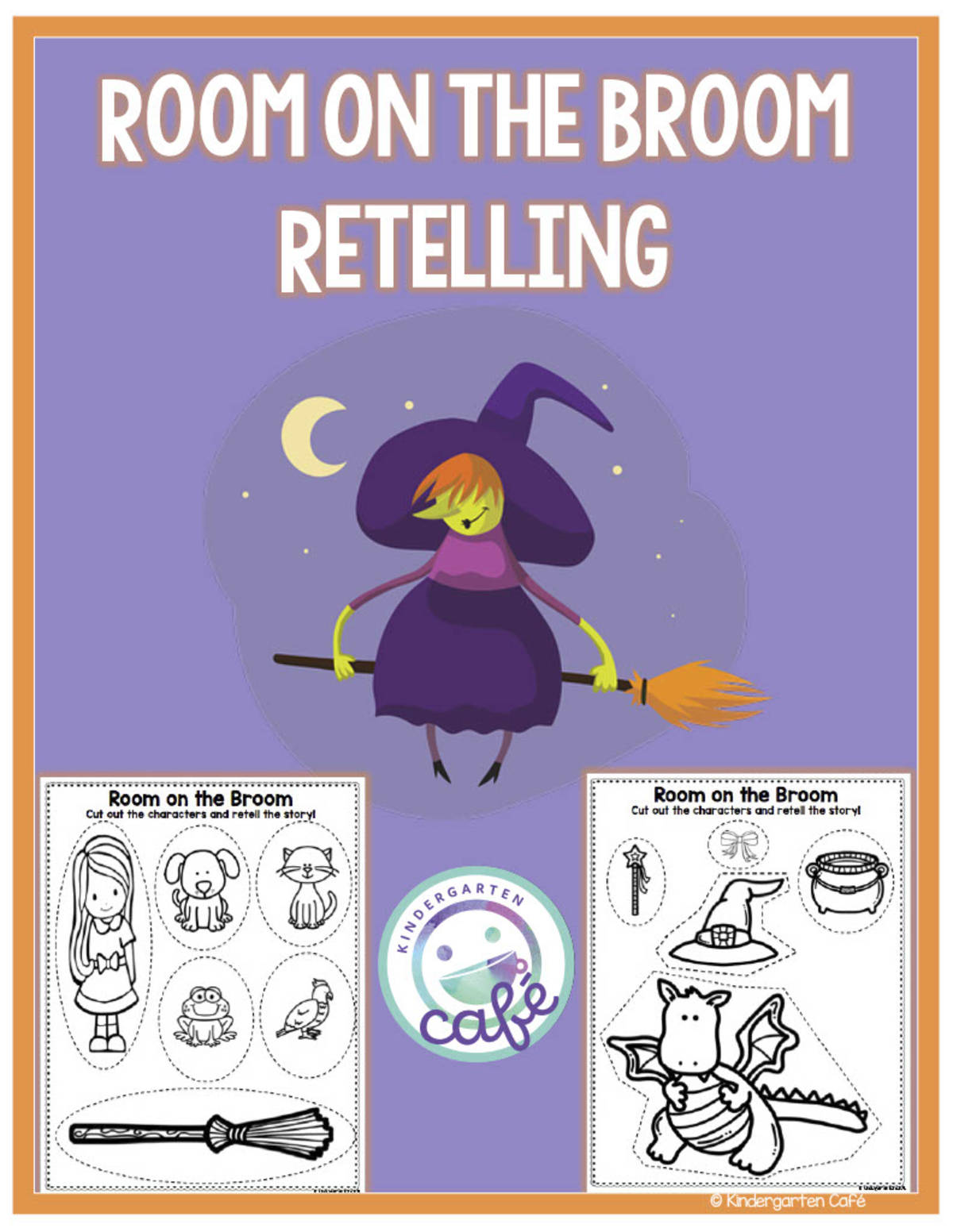 An educational teaching resource from Kindergarten Cafe entitled Room on the Broom Book Companion | Retelling Cut and Paste downloadable at Teach Simple.