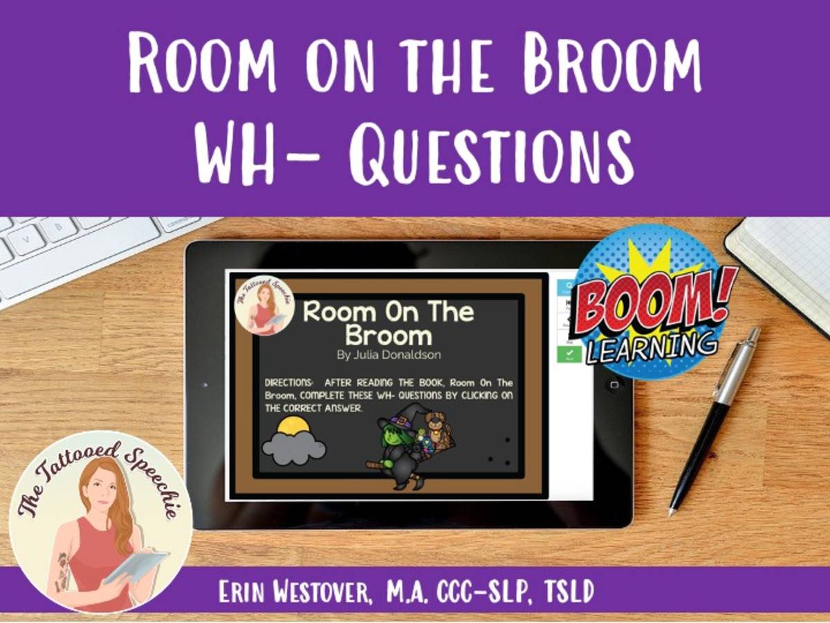 An educational teaching resource from The Tattooed Speechie entitled Room On The Broom: WH- Questions - BOOM Cards downloadable at Teach Simple.