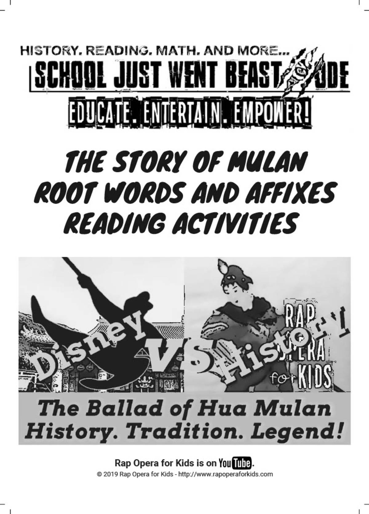 An educational teaching resource from Rap Opera for Kids! entitled Root Words and Affixes Activities: The Story of Mulan | Passage with Questions downloadable at Teach Simple.
