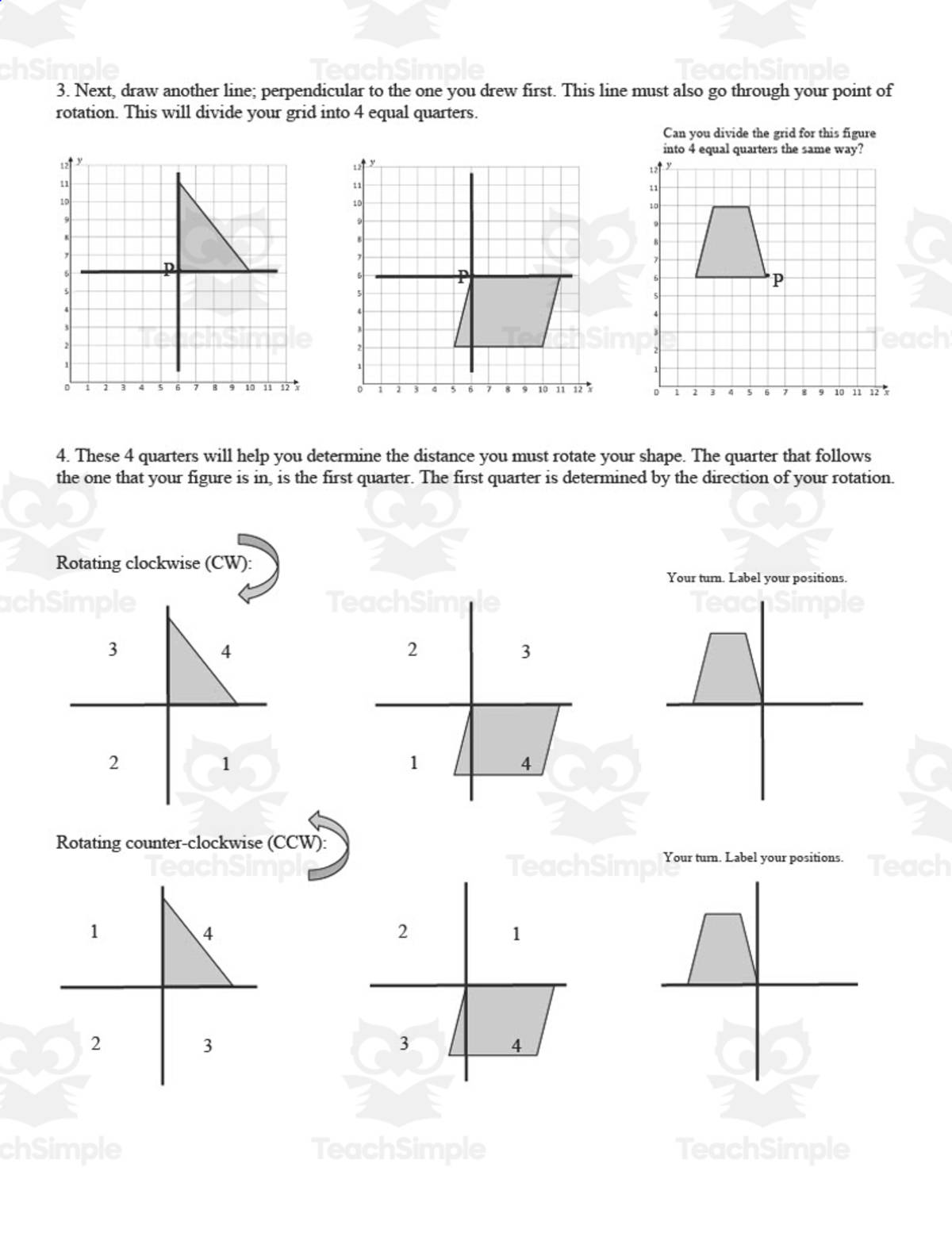 An educational teaching resource from Resource Garden entitled Rotations On and Off the Shape: Step by Step Guide downloadable at Teach Simple.