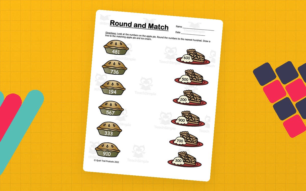 An educational teaching resource from Quail Trail Products entitled Rounding to the Nearest Hundred - Apple Theme downloadable at Teach Simple.
