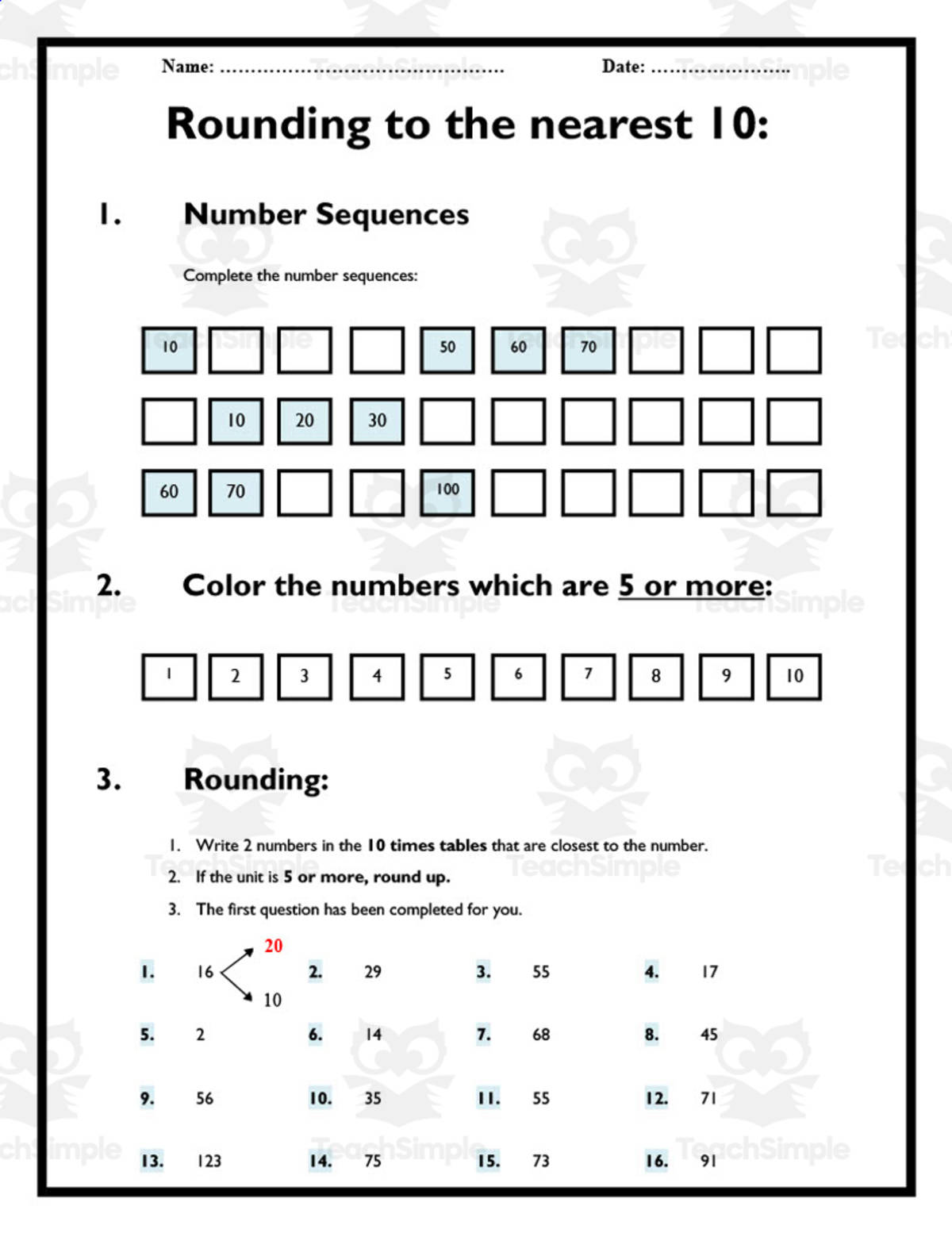 An educational teaching resource from Elementary Resources 4 U entitled Rounding Worksheet downloadable at Teach Simple.