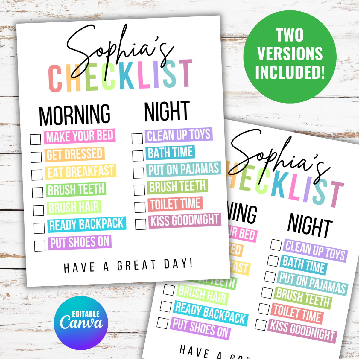 An educational teaching resource from screenzro entitled Routine Chart for Kids Morning & Bedtime Checklist, Responsibility downloadable at Teach Simple.