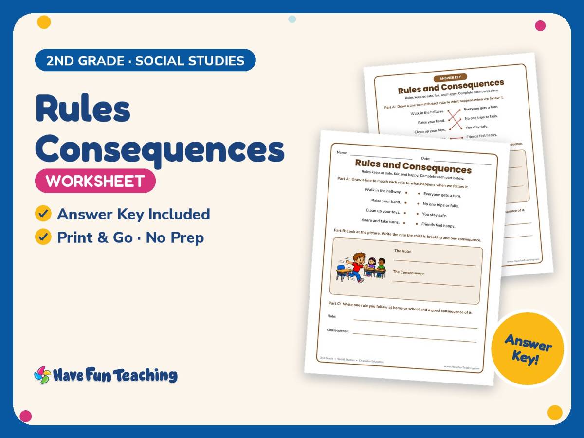 Rules Consequences Worksheet – 2nd Grade Character Education Practice preview