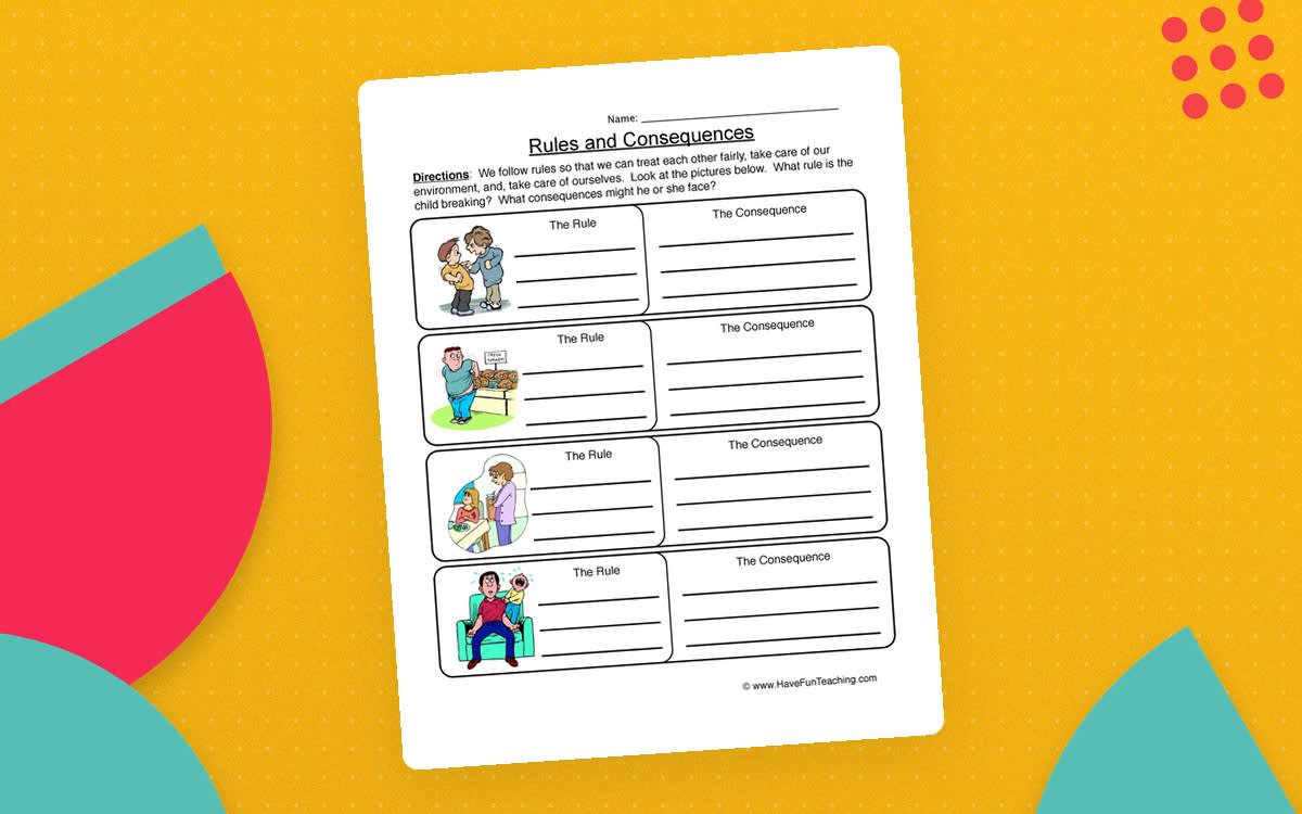 An educational teaching resource from Have Fun Teaching entitled Rules Consequences Worksheet downloadable at Teach Simple.