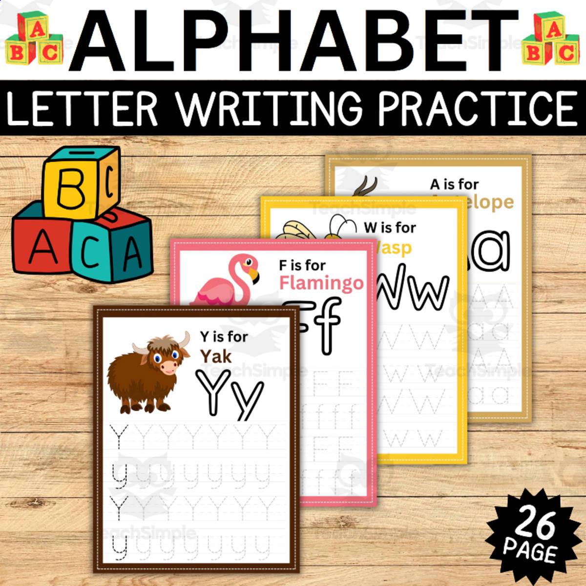 An educational teaching resource from Style Your Classroom entitled Safari Scribbles: A Jungle Animal Alphabet Tracing Workbook for Children! downloadable at Teach Simple.