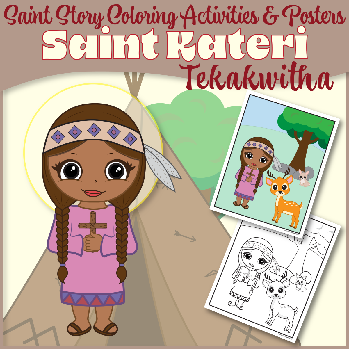 An educational teaching resource from Saintly Scribbles entitled Saint Kateri, Native American Saint Coloring Story, Mini Book Activity downloadable at Teach Simple.