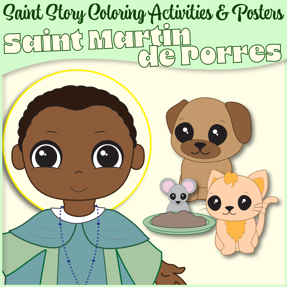An educational teaching resource from Saintly Scribbles entitled Saint Martin de Porres Saint Coloring Story, Mini-Book Activity & Pos downloadable at Teach Simple.