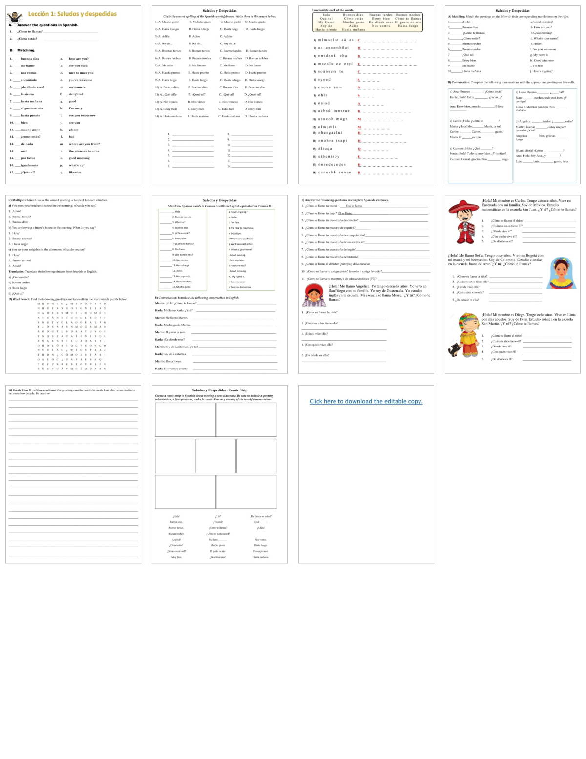 An educational teaching resource from Mi Clase Divertida entitled Saludos y despedidas packet downloadable at Teach Simple.