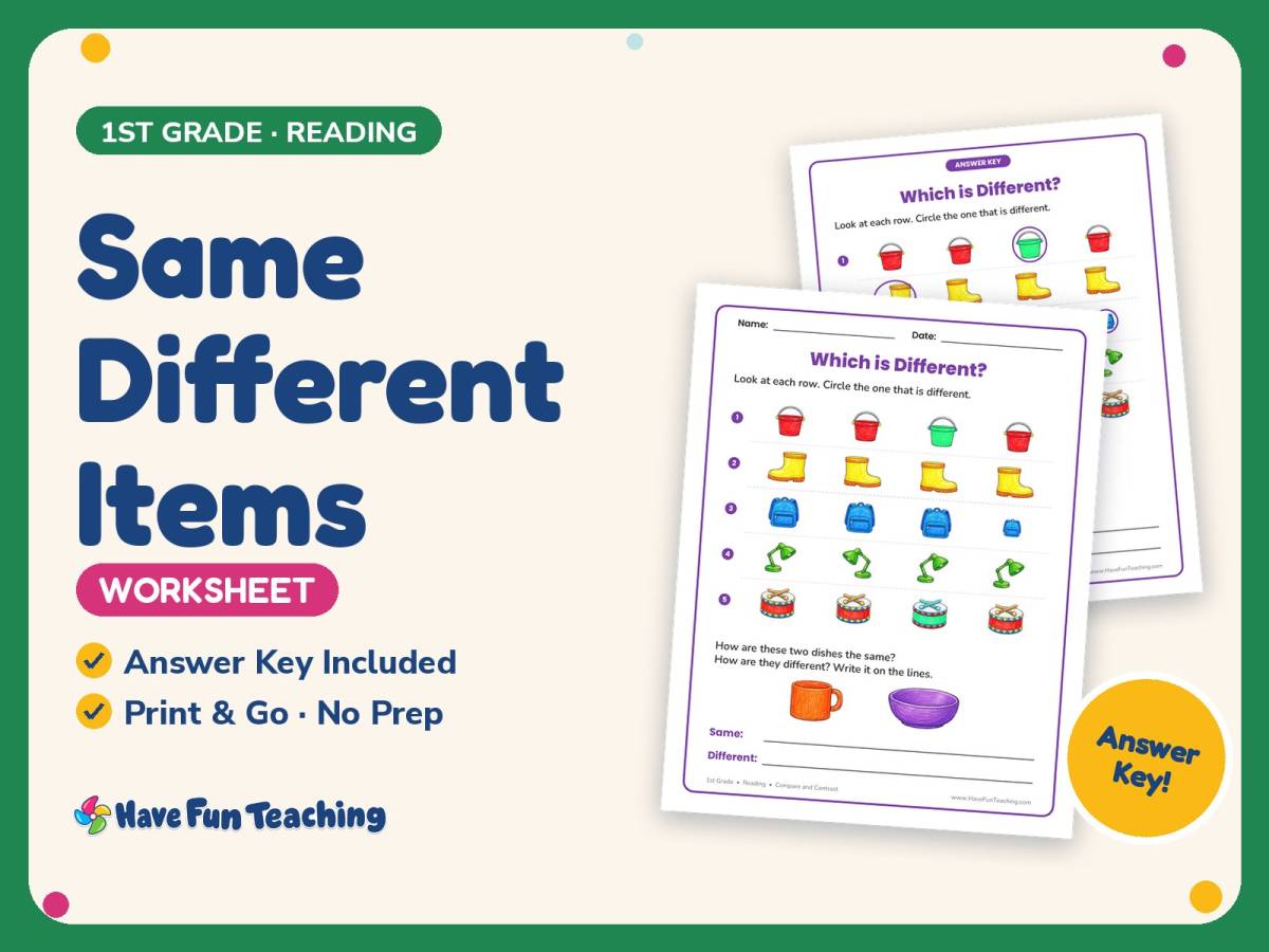 Same Different Items Worksheet – 1st Grade Compare and Contrast preview