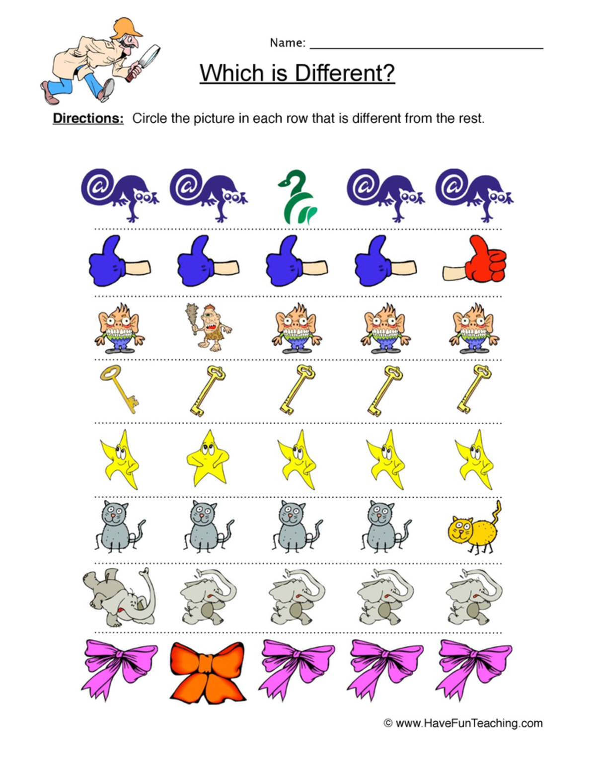 An educational teaching resource from Have Fun Teaching entitled Same Different Objects Worksheet downloadable at Teach Simple.