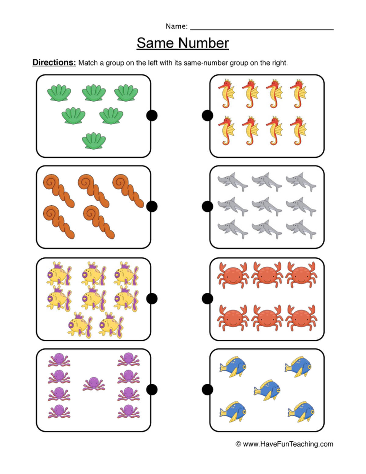 An educational teaching resource from Have Fun Teaching entitled Same Number Picture Representations Worksheet downloadable at Teach Simple.