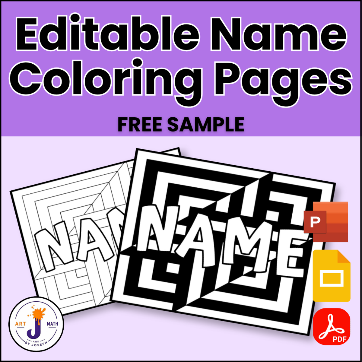 An educational teaching resource from Math & Art by Joseph entitled Sample Editable Name Op Art Coloring Pages | Back to School Activity downloadable at Teach Simple.
