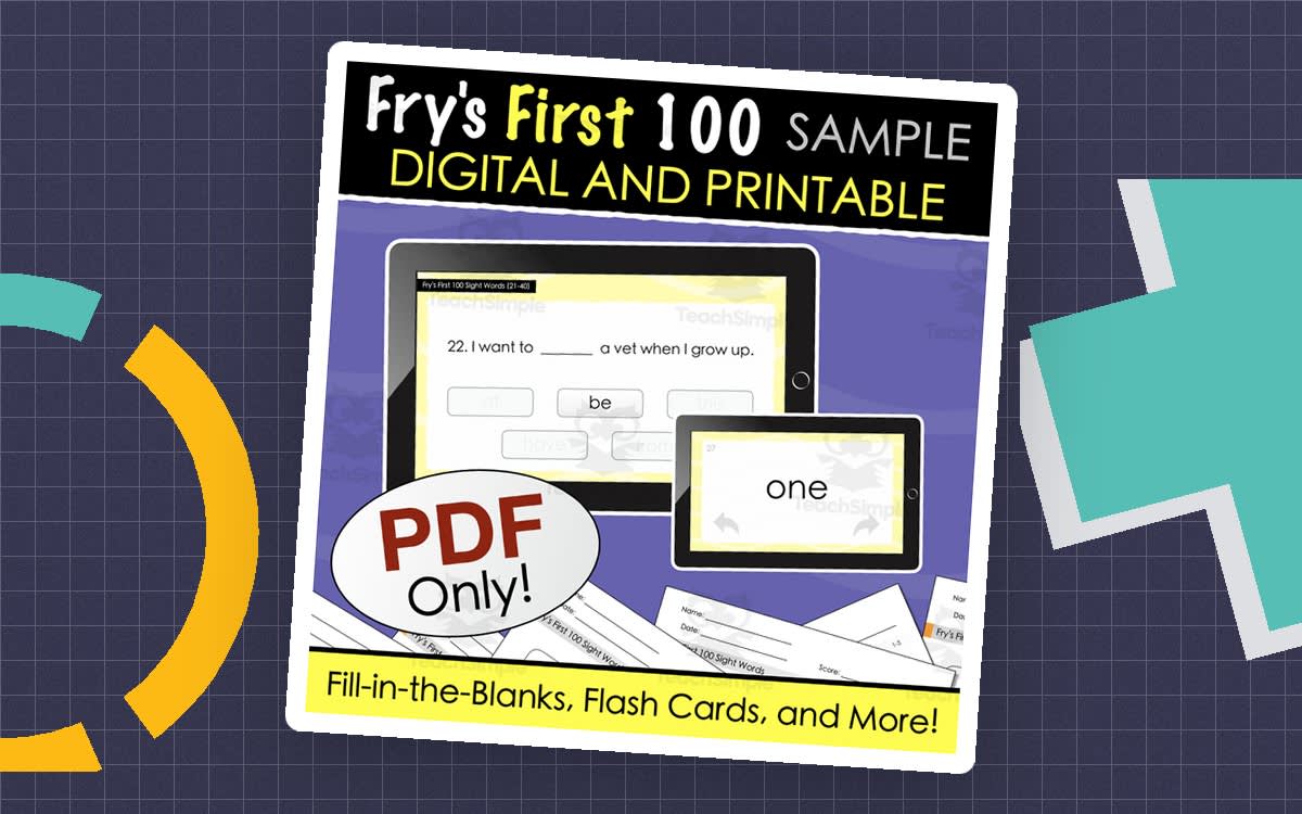 An educational teaching resource from Tom's Talk entitled SAMPLE Fry's First 100 Sight Words - Digital and Printable Quiz downloadable at Teach Simple.