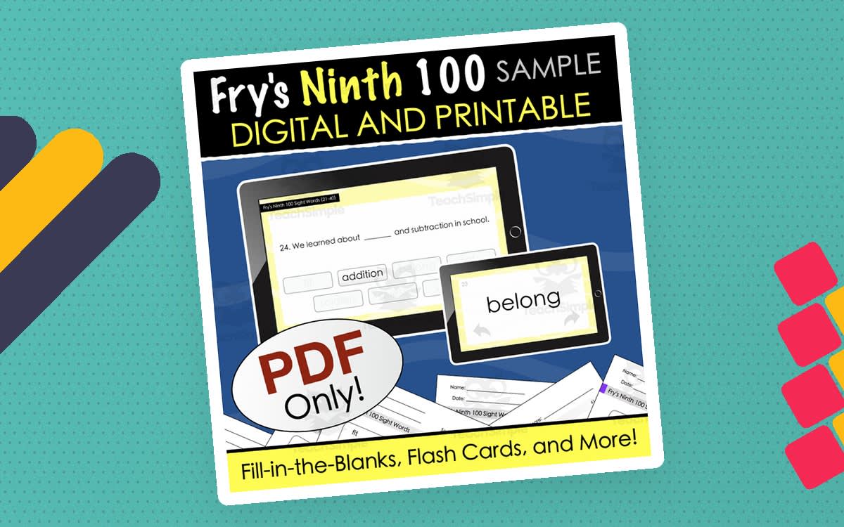 An educational teaching resource from Tom's Talk entitled SAMPLE Fry's Ninth 100 Sight Words - Digital and Printable Quiz downloadable at Teach Simple.