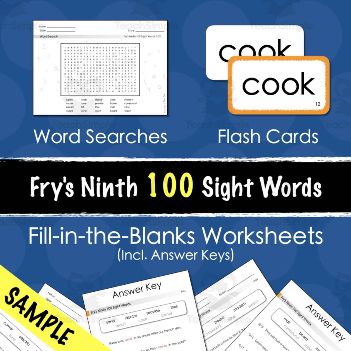An educational teaching resource from Tom's Talk entitled SAMPLE Fry's Ninth 100 Sight Words Fill-in-the-Blanks downloadable at Teach Simple.