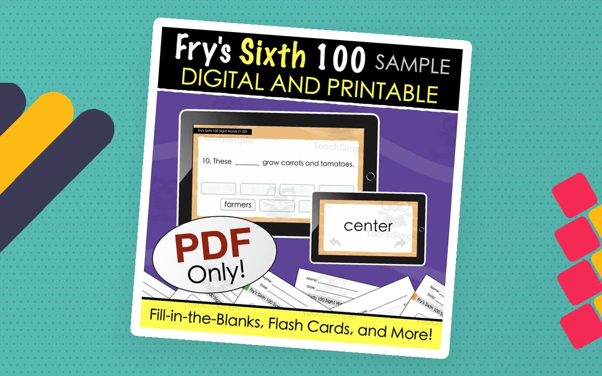 An educational teaching resource from Tom's Talk entitled SAMPLE Fry's Sixth 100 Sight Words - Digital and Printable Quiz downloadable at Teach Simple.