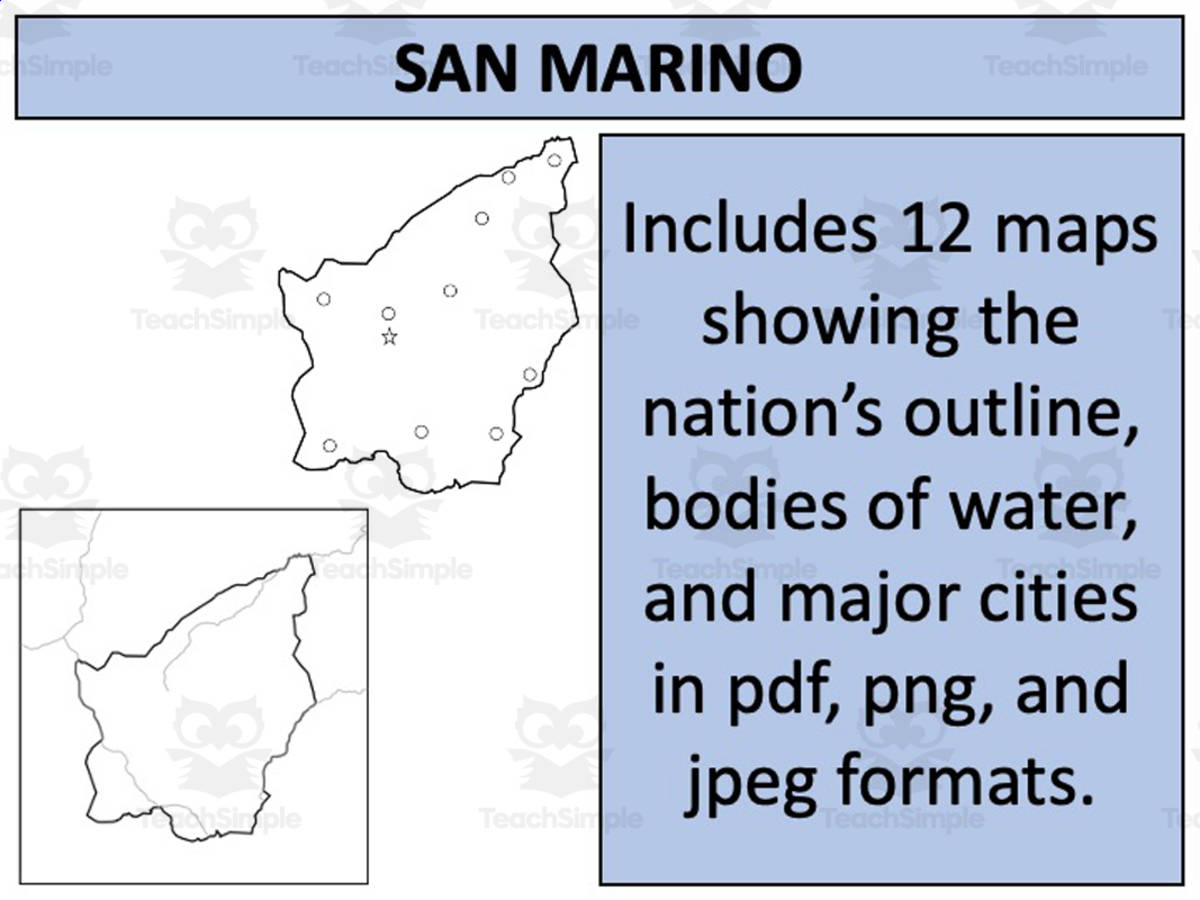 An educational teaching resource from Mr Gray History entitled San Marino Map Resources downloadable at Teach Simple.