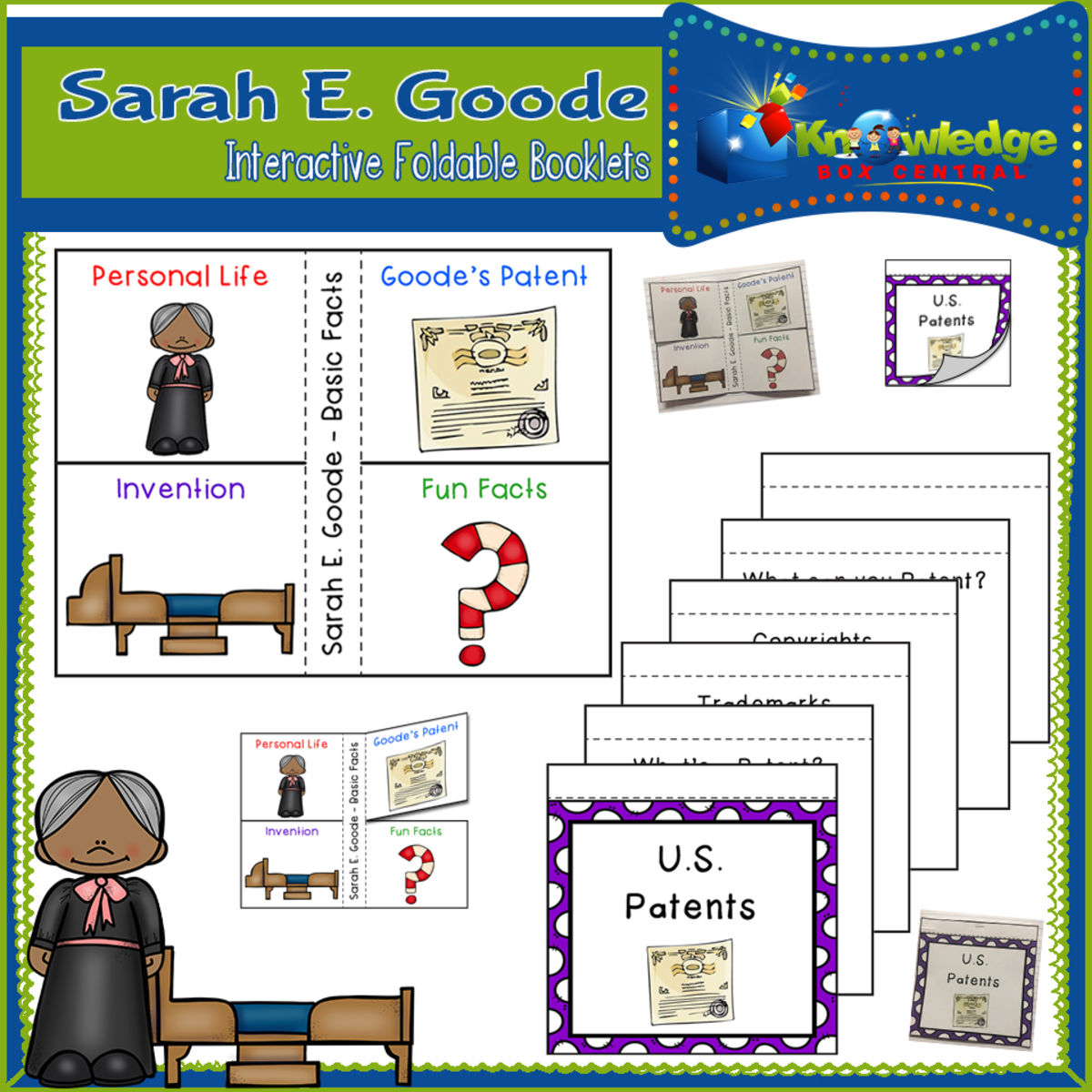 An educational teaching resource from Knowledge Box Central entitled Sarah E. Goode Interactive Foldable Booklets – EBOOK downloadable at Teach Simple.
