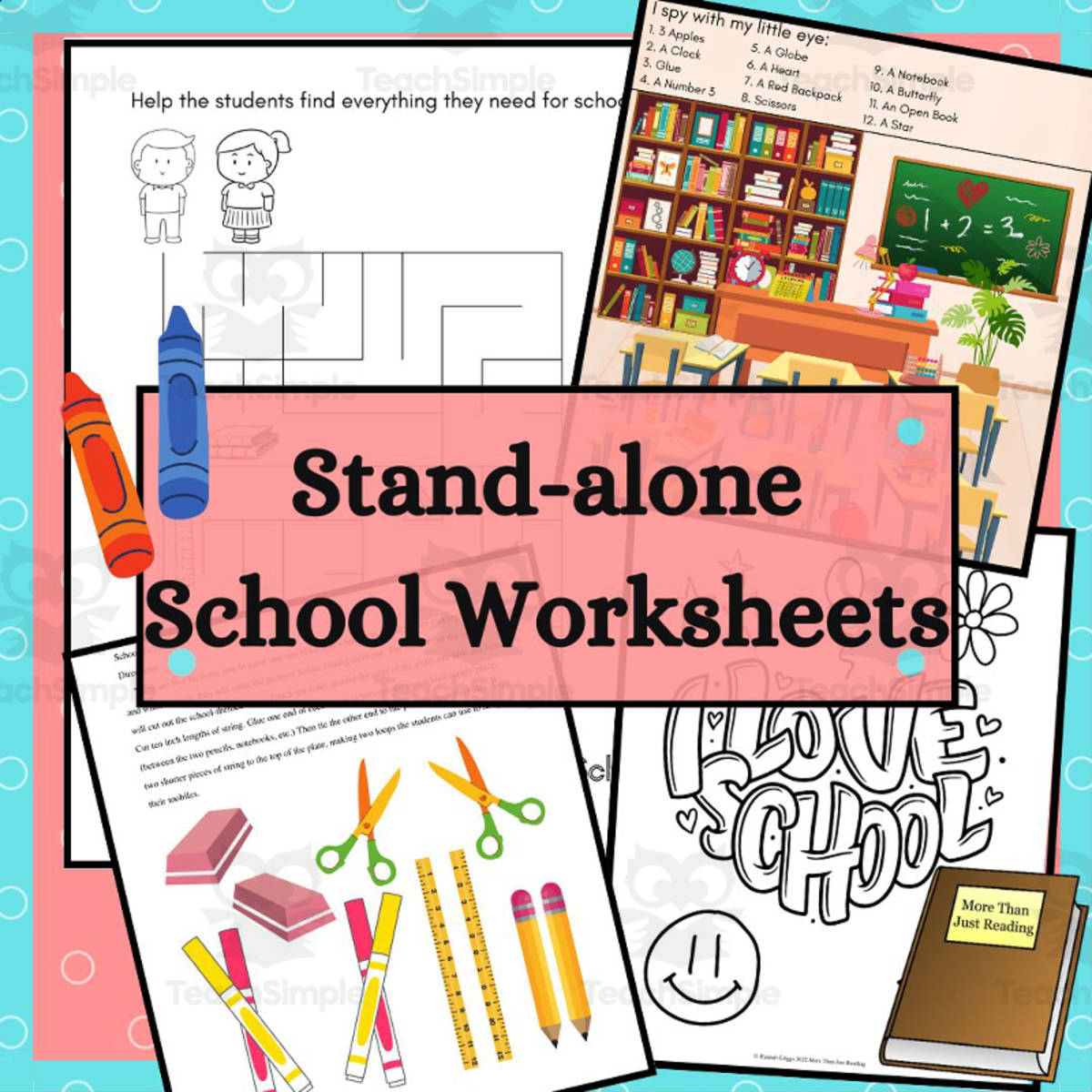 An educational teaching resource from More Than Just Reading entitled School Activity Worksheets downloadable at Teach Simple.