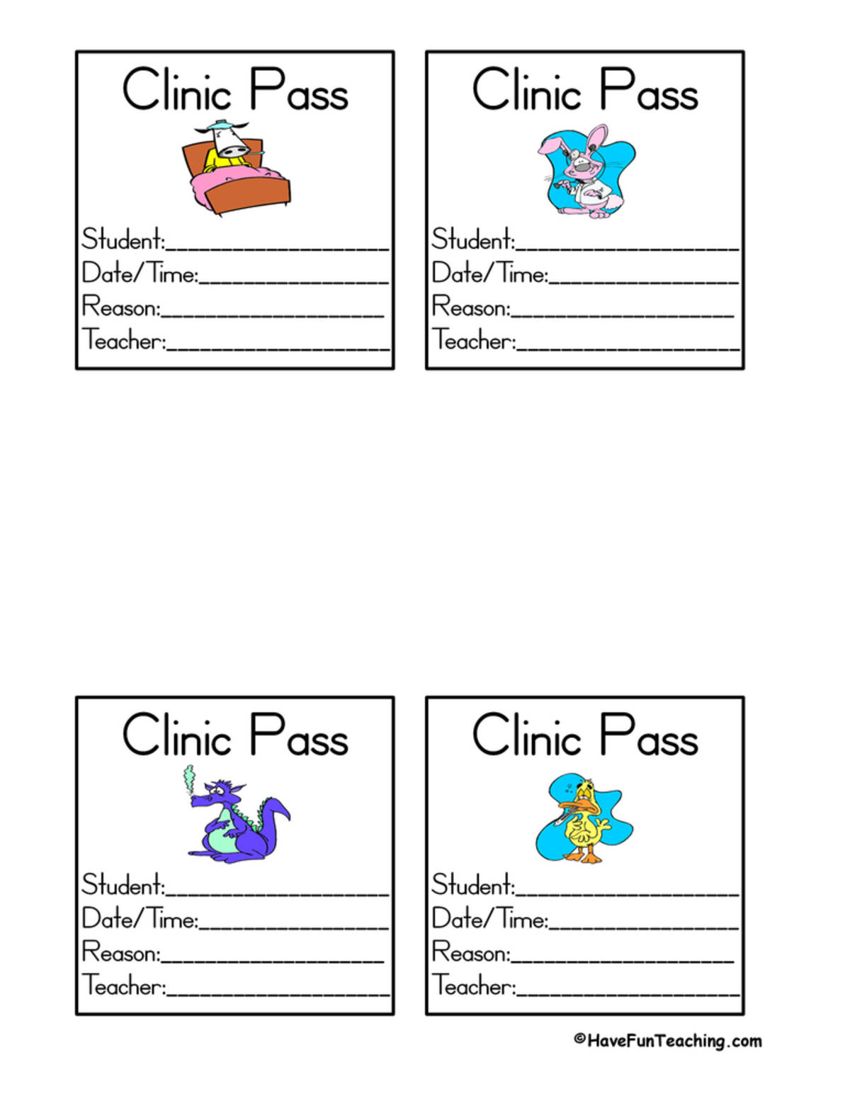 An educational teaching resource from Have Fun Teaching entitled School Hallway Clinic Passes downloadable at Teach Simple.