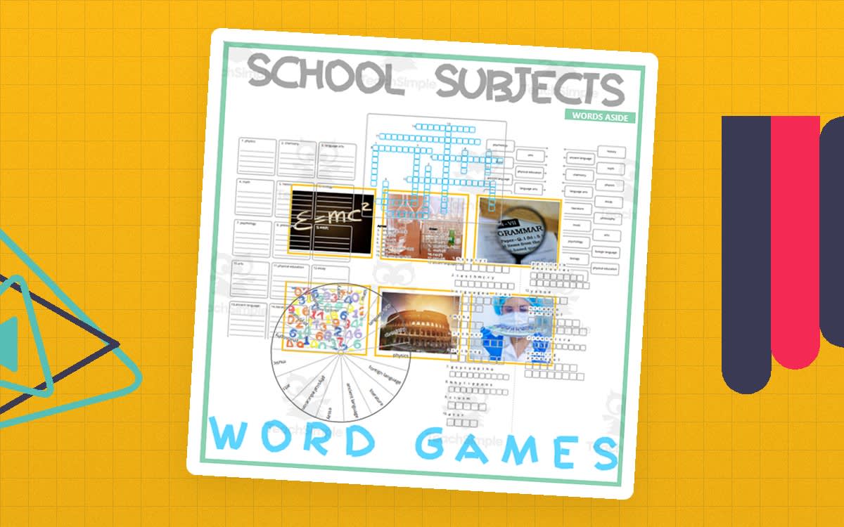 An educational teaching resource from WORDS ASIDE entitled SCHOOL SUBJECT: Word Games with Puzzles | Crossword Wordsearch Anagram downloadable at Teach Simple.