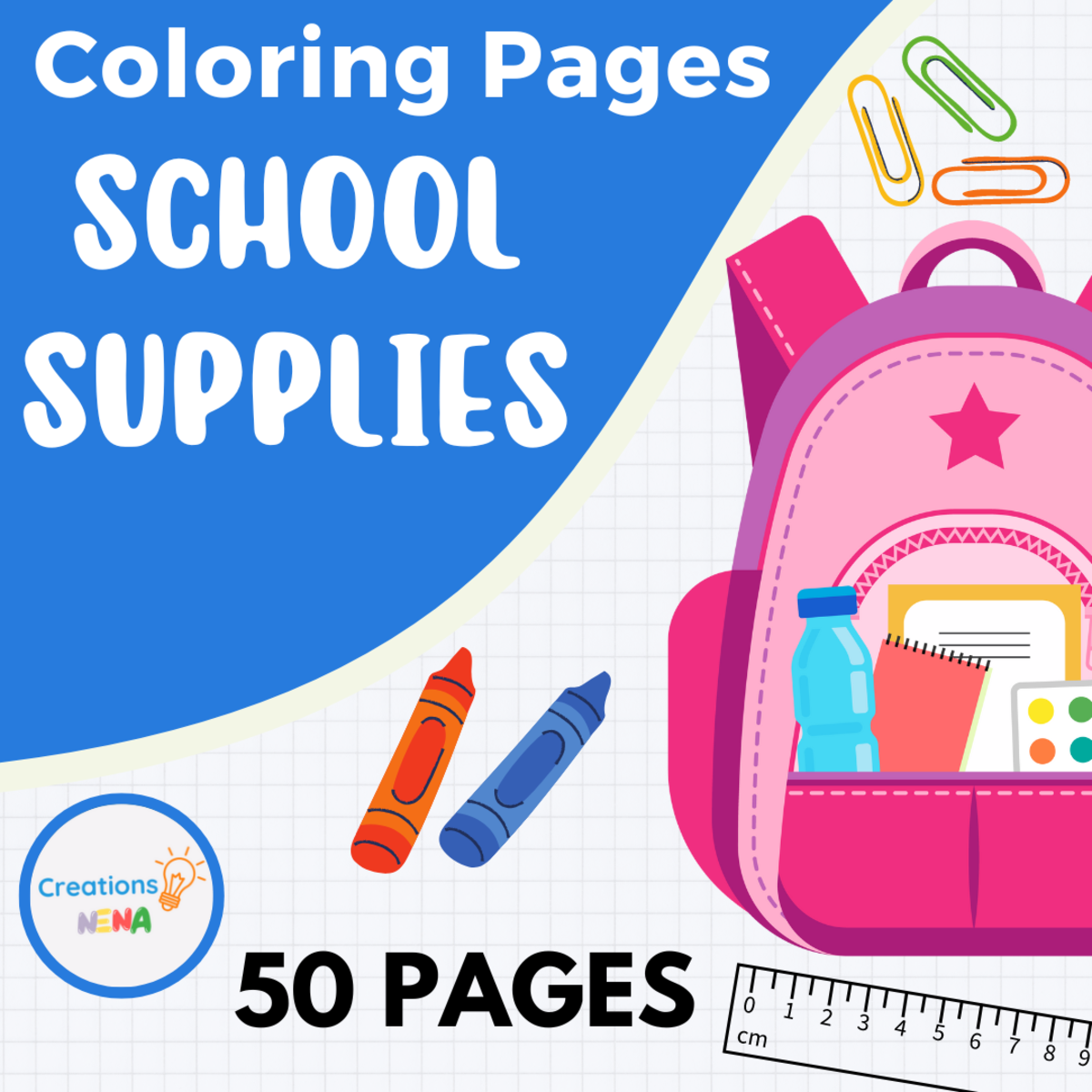 An educational teaching resource from Nena Creations entitled School Supplies Coloring Pages downloadable at Teach Simple.