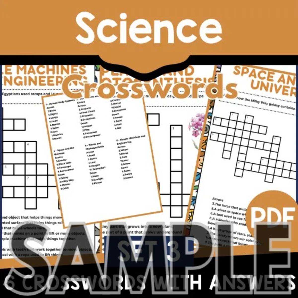 An educational teaching resource from Cored Education entitled Science Crossword - Set 3: 1 Page Sample (PDF) downloadable at Teach Simple.